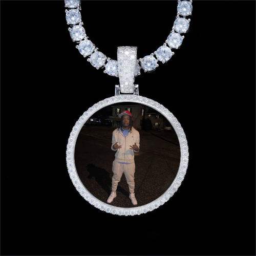 925S & VVS Moissanite 3D Circle Custom Picture Pendant