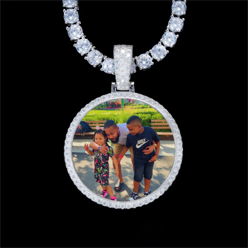 925S & VVS Moissanite 3D Circle Custom Picture Pendant
