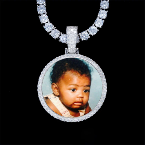925S & VVS Moissanite 3D Circle Custom Picture Pendant