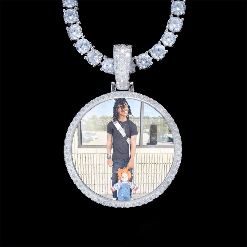 925S & VVS Moissanite 3D Circle Custom Picture Pendant