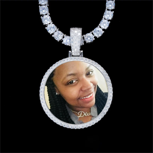 925S & VVS Moissanite 3D Circle Custom Picture Pendant