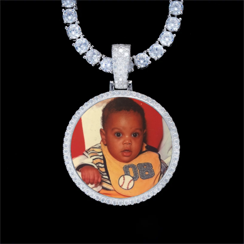 925S & VVS Moissanite 3D Circle Custom Picture Pendant