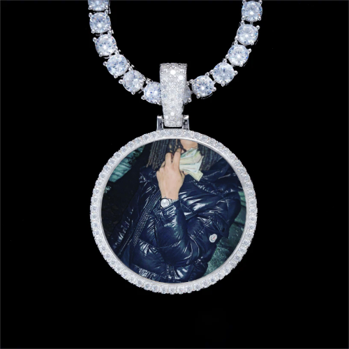 925S & VVS Moissanite 3D Circle Custom Picture Pendant
