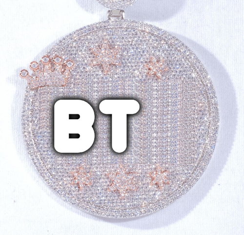 CUSTOM LETTER NECKLACE 3D BIG CROWN DISC