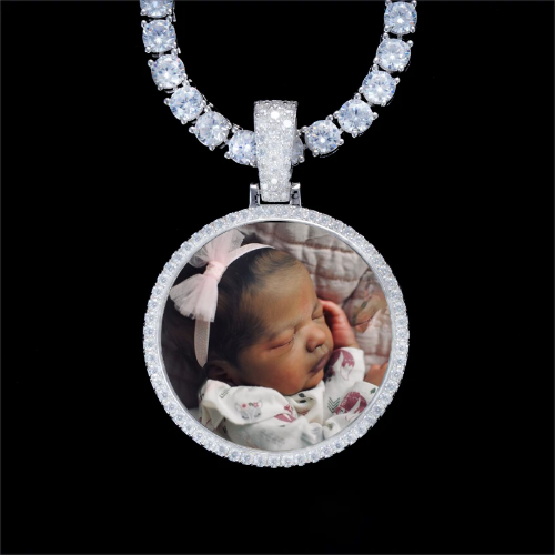 925S & VVS Moissanite 3D Circle Custom Picture Pendant