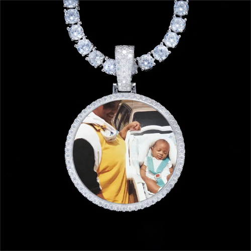 925S & VVS Moissanite 3D Circle Custom Picture Pendant