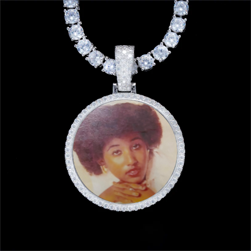 925S & VVS Moissanite 3D Circle Custom Picture Pendant