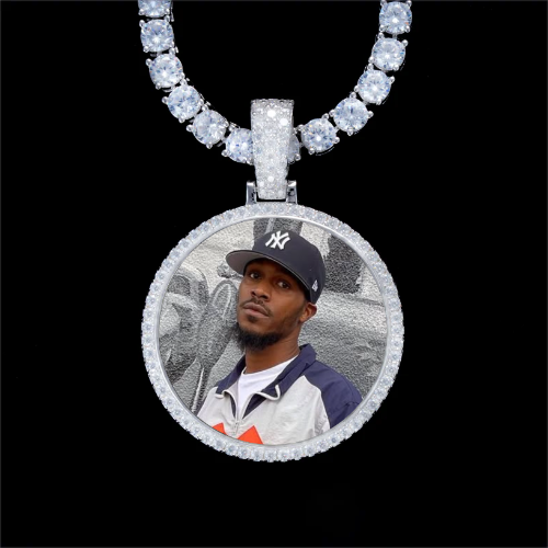 925S & VVS Moissanite 3D Circle Custom Picture Pendant