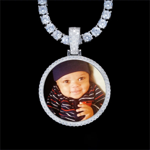 925S & VVS Moissanite 3D Circle Custom Picture Pendant