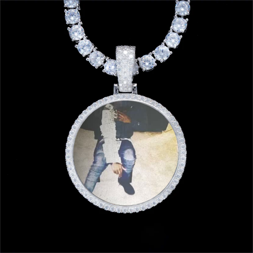 925S & VVS Moissanite 3D Circle Custom Picture Pendant