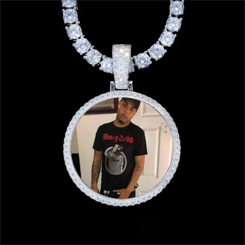 925S & VVS Moissanite 3D Circle Custom Picture Pendant