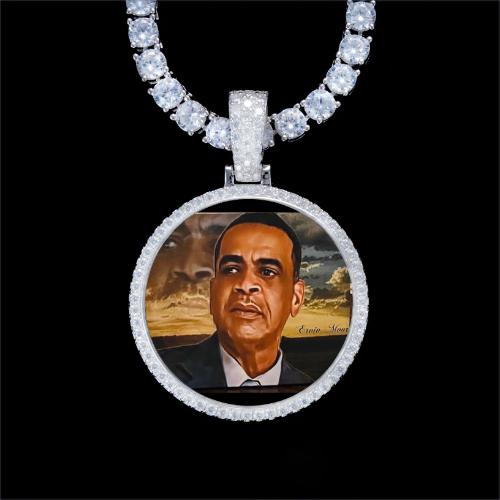 925S & VVS Moissanite 3D Circle Custom Picture Pendant