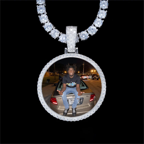 925S & VVS Moissanite 3D Circle Custom Picture Pendant