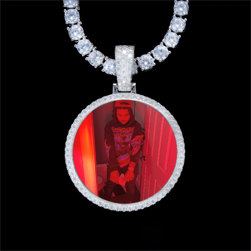 925S & VVS Moissanite 3D Circle Custom Picture Pendant