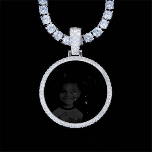 925S & VVS Moissanite 3D Circle Custom Picture Pendant