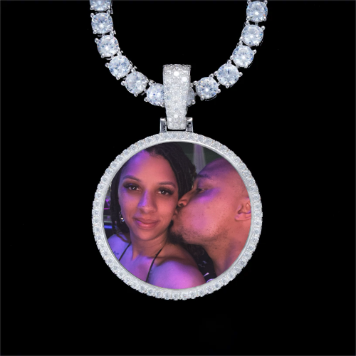 925S & VVS Moissanite 3D Circle Custom Picture Pendant