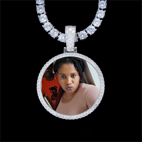 925S & VVS Moissanite 3D Circle Custom Picture Pendant