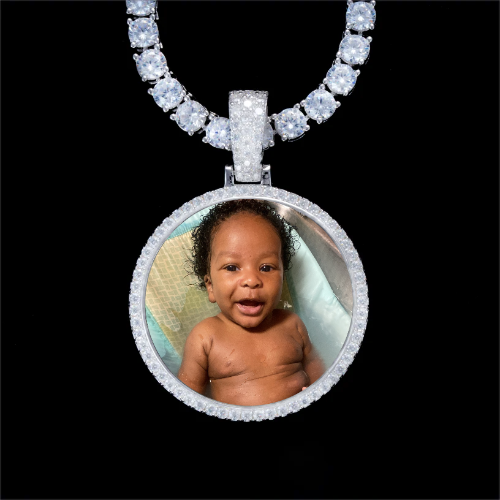 925S & VVS Moissanite 3D Circle Custom Picture Pendant