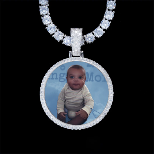 925S & VVS Moissanite 3D Circle Custom Picture Pendant