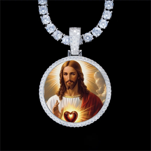 925S & VVS Moissanite 3D Circle Custom Picture Pendant
