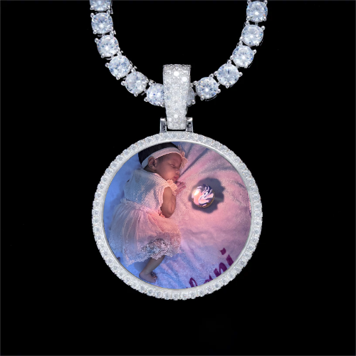 925S & VVS Moissanite 3D Circle Custom Picture Pendant