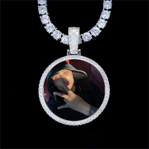 925S & VVS Moissanite 3D Circle Custom Picture Pendant