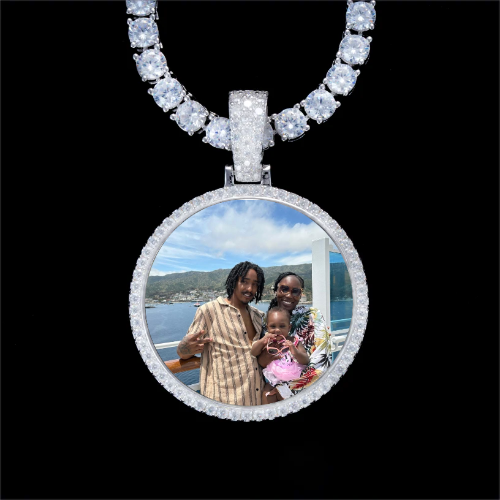 925S & VVS Moissanite 3D Circle Custom Picture Pendant