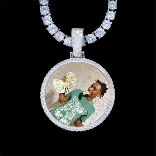 925S & VVS Moissanite 3D Circle Custom Picture Pendant