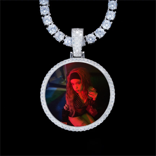 925S & VVS Moissanite 3D Circle Custom Picture Pendant