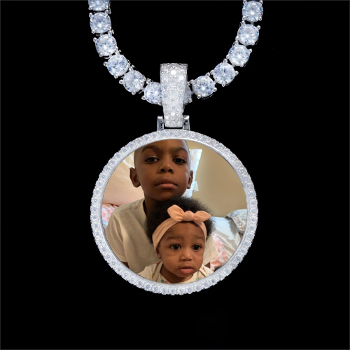 925S & VVS Moissanite 3D Circle Custom Picture Pendant