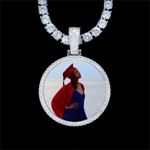 925S & VVS Moissanite 3D Circle Custom Picture Pendant