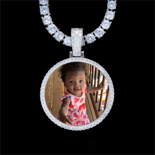 925S & VVS Moissanite 3D Circle Custom Picture Pendant
