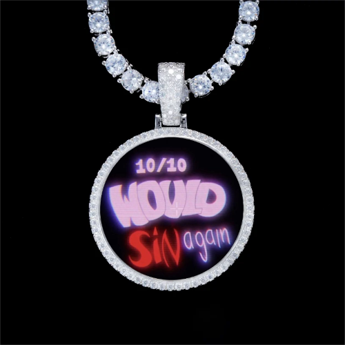 925S & VVS Moissanite 3D Circle Custom Picture Pendant