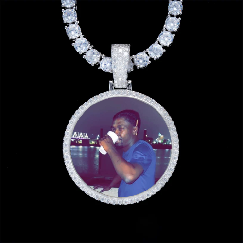 925S & VVS Moissanite 3D Circle Custom Picture Pendant
