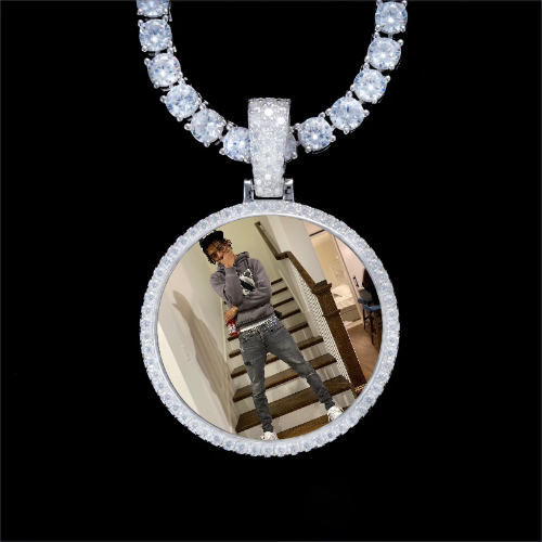925S & VVS Moissanite 3D Circle Custom Picture Pendant