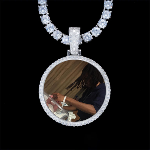 925S & VVS Moissanite 3D Circle Custom Picture Pendant