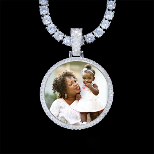 925S & VVS Moissanite 3D Circle Custom Picture Pendant