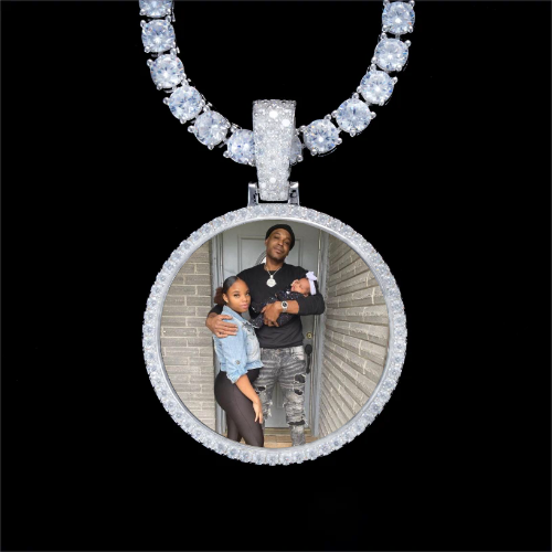 925S & VVS Moissanite 3D Circle Custom Picture Pendant