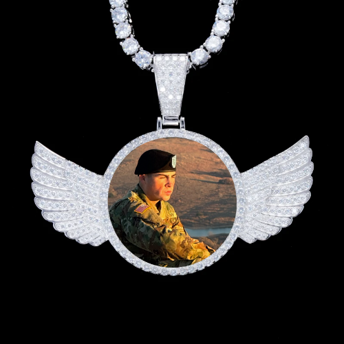 925S & VVS Moissanite 3D Wing Custom Picture Pendant