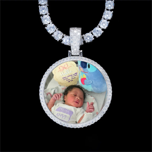 925S & VVS Moissanite 3D Circle Custom Picture Pendant