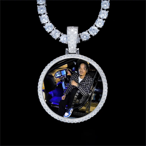 925S & VVS Moissanite 3D Circle Custom Picture Pendant