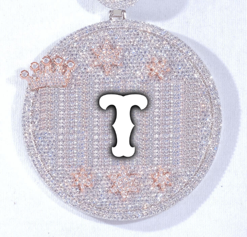 CUSTOM LETTER NECKLACE 3D BIG CROWN DISC