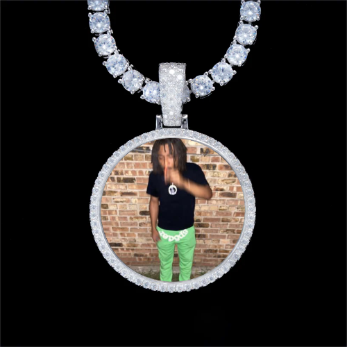 925S & VVS Moissanite 3D Circle Custom Picture Pendant