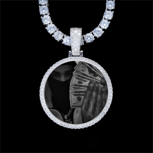 925S & VVS Moissanite 3D Circle Custom Picture Pendant
