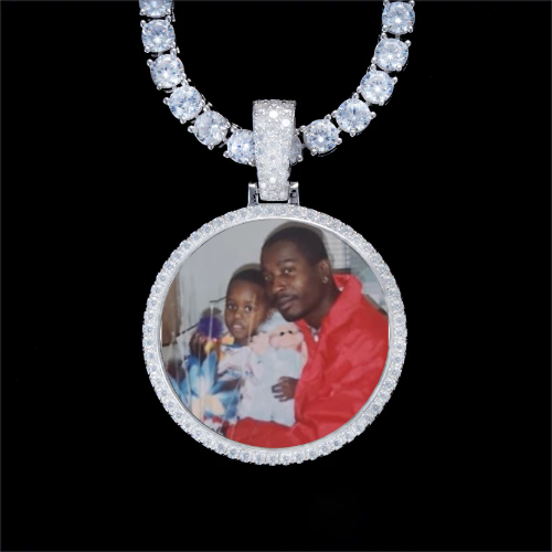 925S & VVS Moissanite 3D Circle Custom Picture Pendant