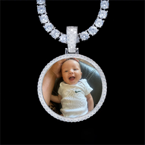 925S & VVS Moissanite 3D Circle Custom Picture Pendant
