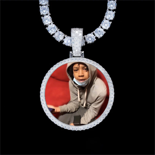 925S & VVS Moissanite 3D Circle Custom Picture Pendant
