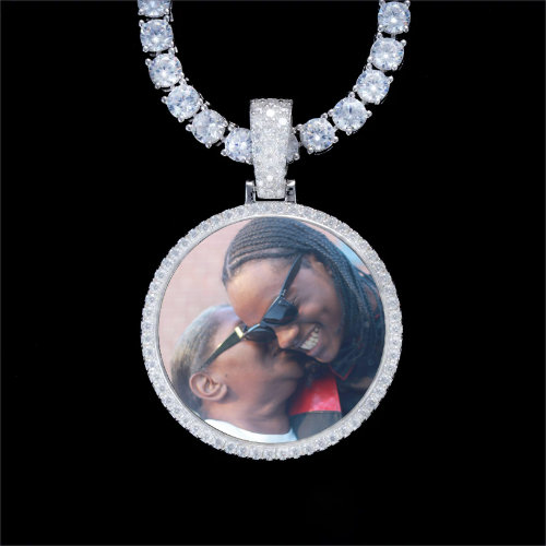 925S & VVS Moissanite 3D Circle Custom Picture Pendant