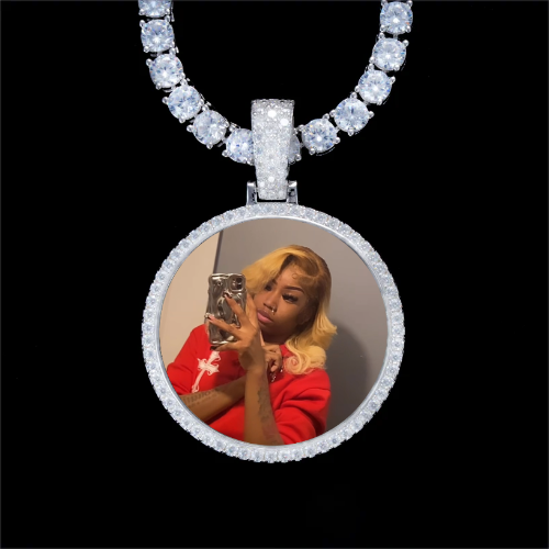 925S & VVS Moissanite 3D Circle Custom Picture Pendant