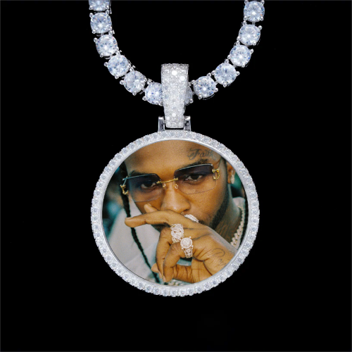 925S & VVS Moissanite 3D Circle Custom Picture Pendant